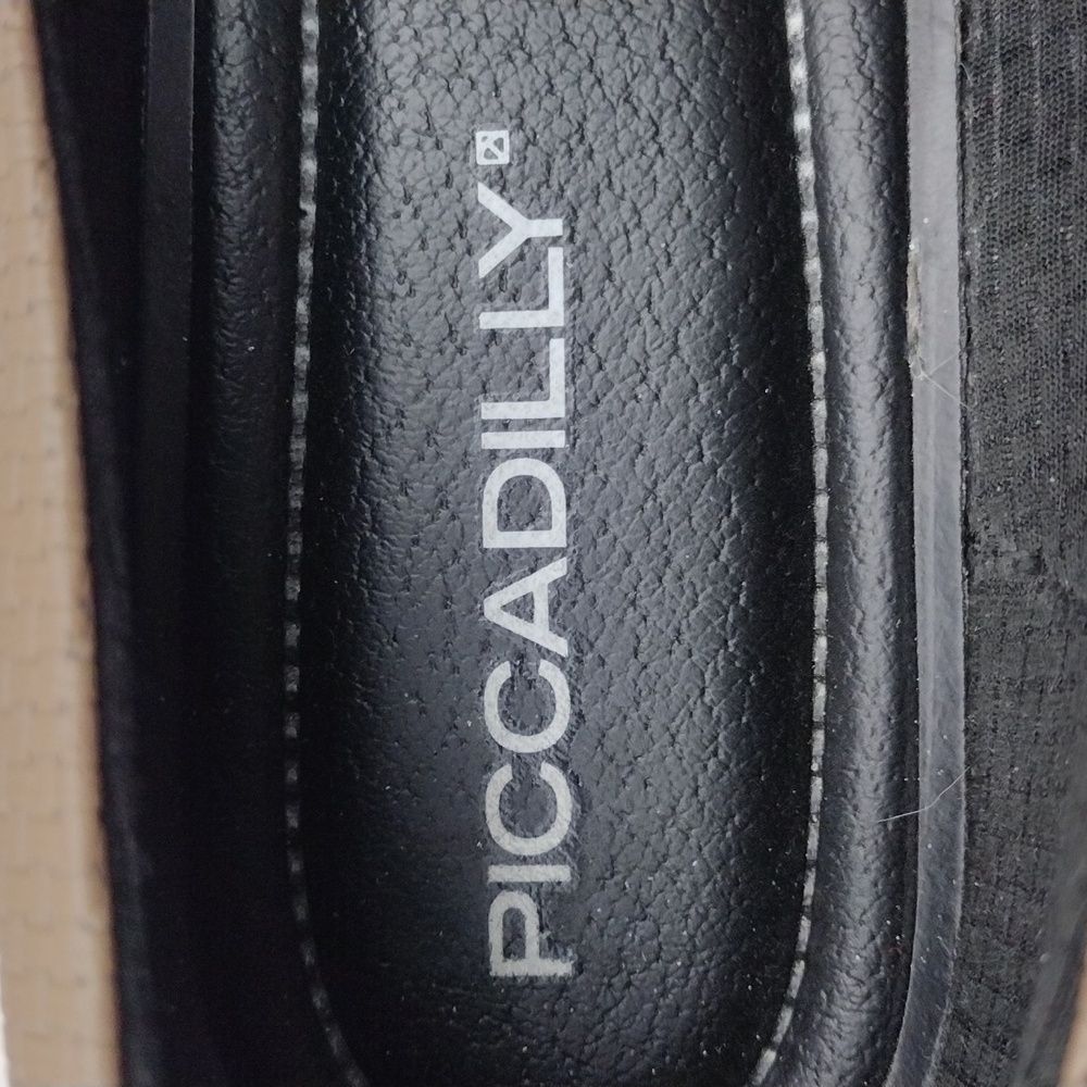 Piccadilly Two Tone Beige Black Woven Textured Upper Peep Toe Low Heel Pump Shoe - Picture 8 of 16